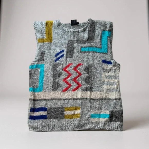 Wool Colorful Geometric Patterned Vest - Medium - Picture 5 of 13